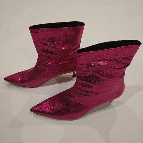 SUPER SPARKLY METALLIC BOOTS * KITTEN HEEL * HOT MAGENTA PINK * WOMEN'S 11 - Picture 2 of 4